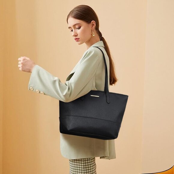 Vegan Leather Tote Bag Set 3PCS Spacious Durable Stylish for Work Travel - Picture 2 of 7